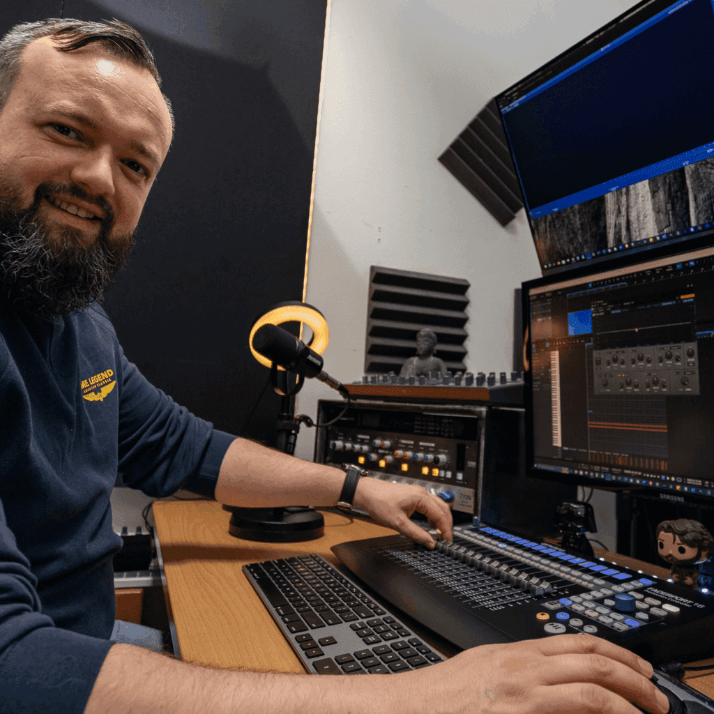 music producer Andor van Reeven in the studio